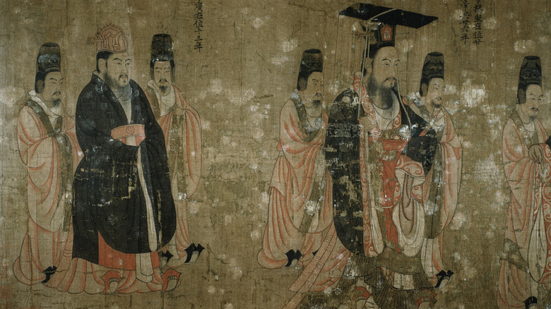 Painting of Emperor Yang and Emperor Wen walking with attendants