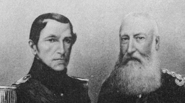 Postcard image of Leopold I and Leopold II standing next to each other in uniform