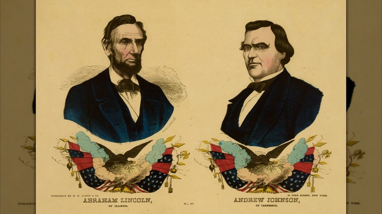 An election poster featuring drawings of Abraham Lincoln and Andrew Johnson