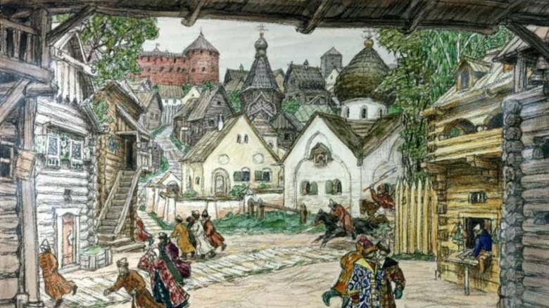 illustration of people fleeing oprichniki