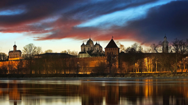 Novgorod Kremlin at sunset