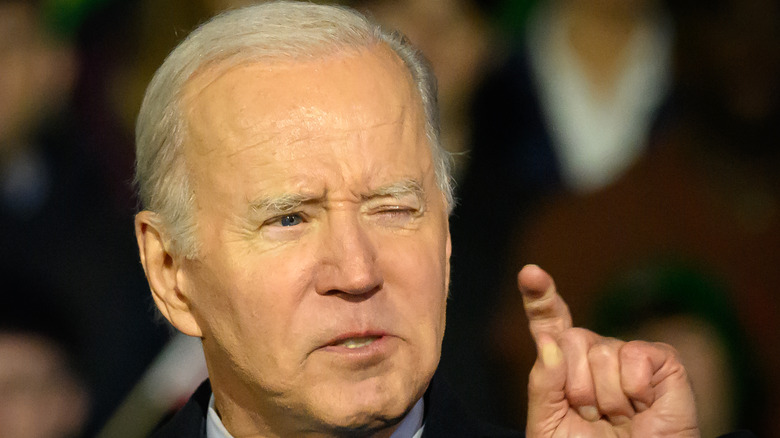 Joe Biden squinting and pointing angrily