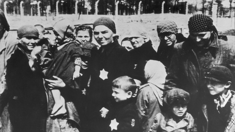 jewish women and children awaiting selection at auschwitz