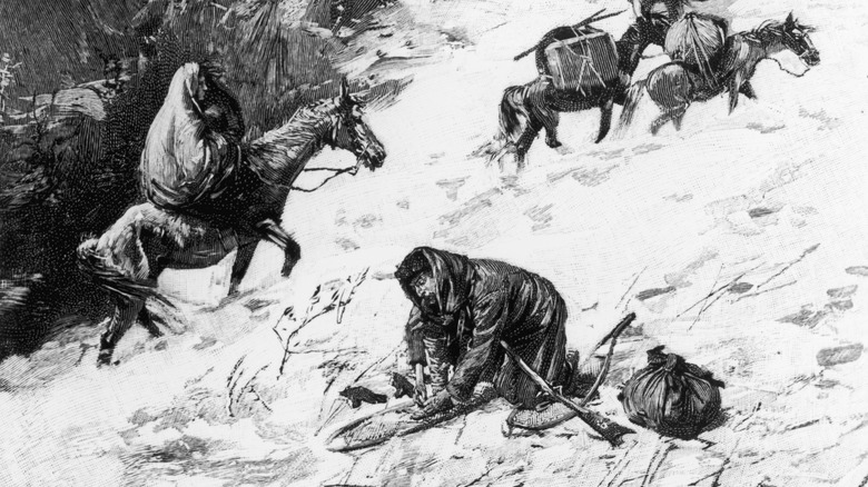 illustration of donner party in snow