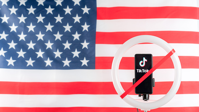 Tik-tok banned symbol American flag