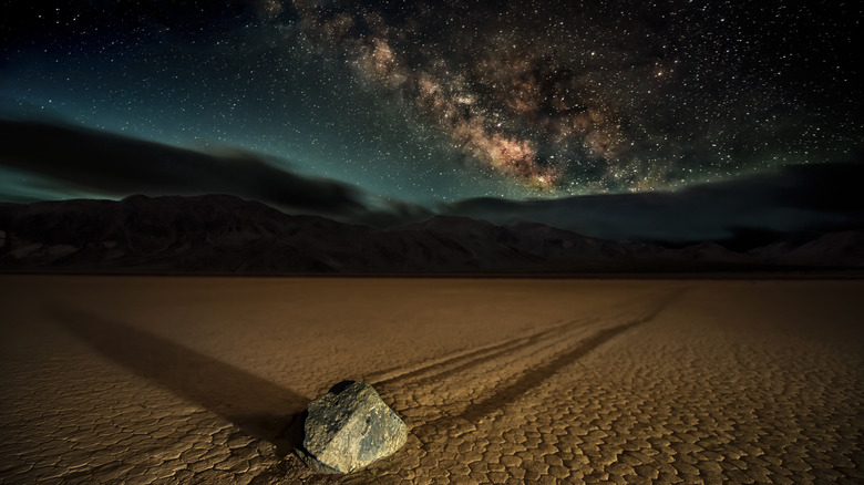 Night sky over a sliding rock in Death Valley