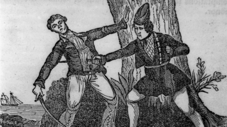 Mary Read killing man with a sword, 1842