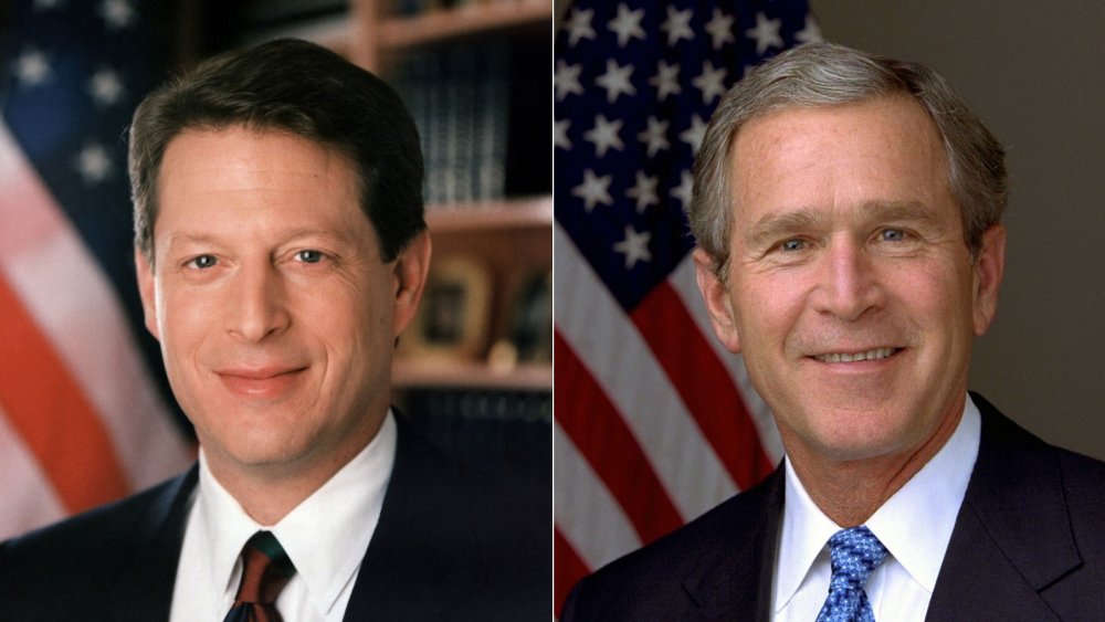 Photographs of 2000 presidential candidates Al Gore and George Bush.