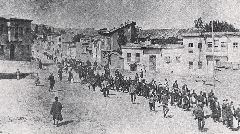 Armenians being marched to prison by soldiers during the Armenian genocide
