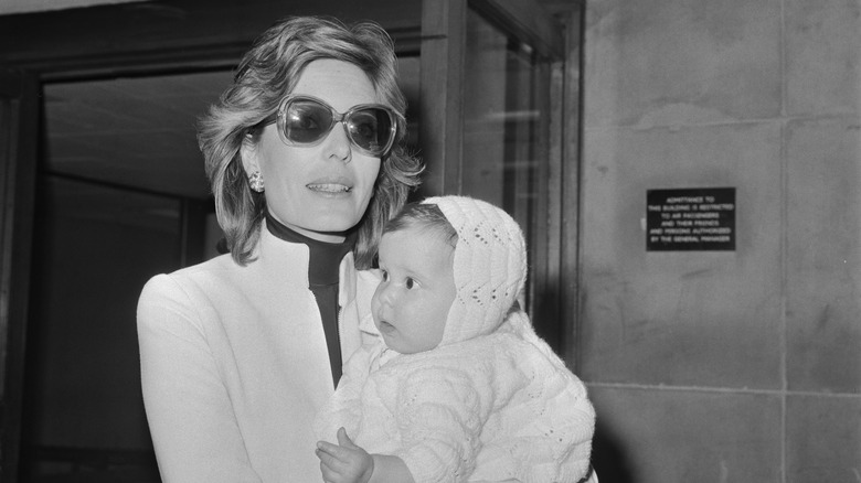 Princess Salimah Aga Khan with her daughter, Princess Zahra Aga Khan, at Heathrow Airport, London