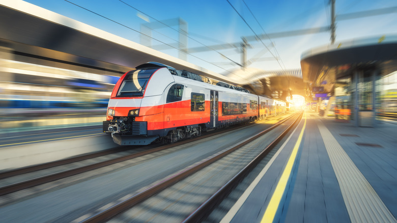 A high-speed train moving rapidly