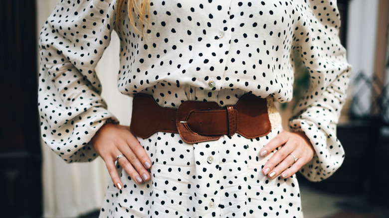 stock image of woman in dotted dress