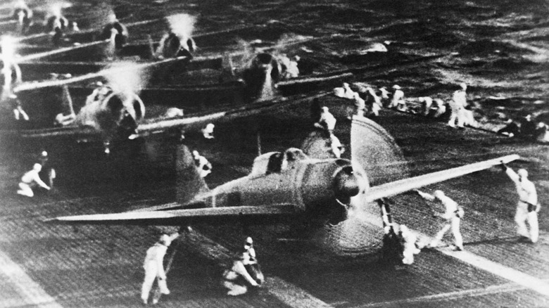 Mitsubishi dive bombers on carrier