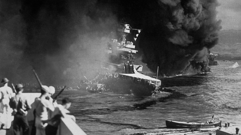 uss california on fire in pearl harbor