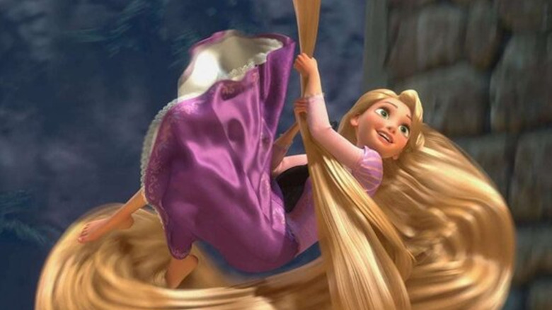 Rapunzel swinging on hair