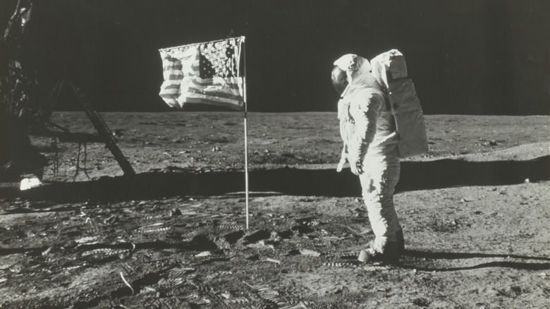 buzz aldrin moon space american flag