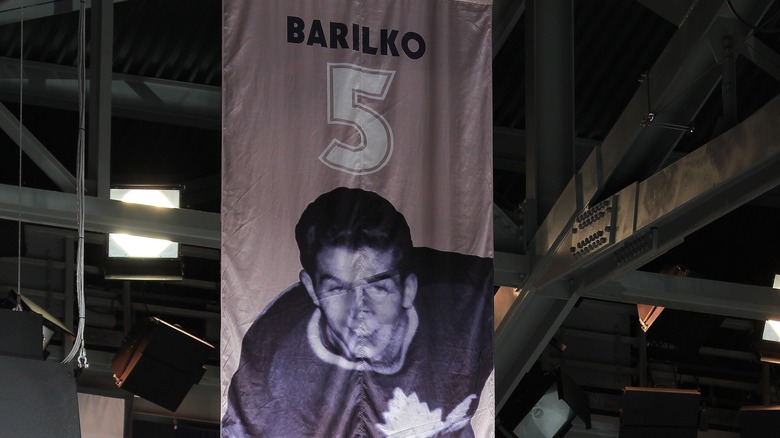 Bill Barilko banner hanging from ceiling