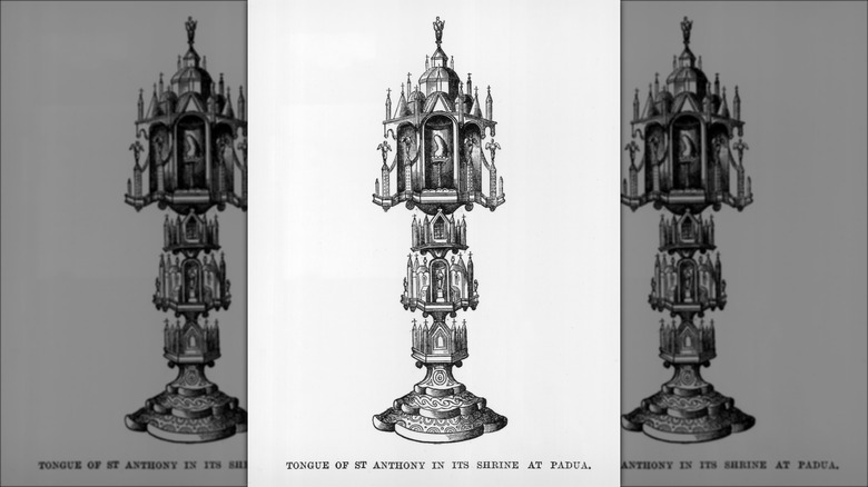 1869 illustration of St. Anthony's tongue in its shrine