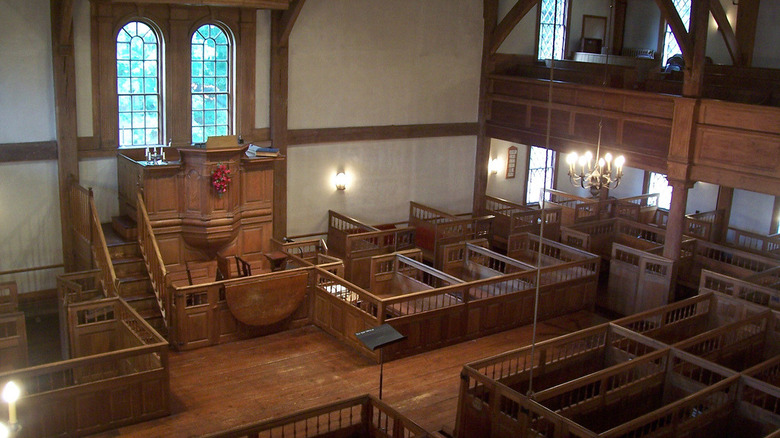 Old Ship Church lit up in massachusetts