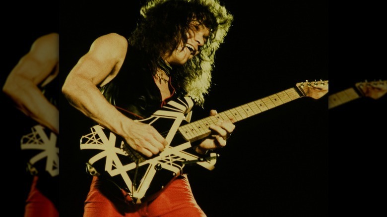 Eddie Van Halen playing the Bumblebee guitar in 1979