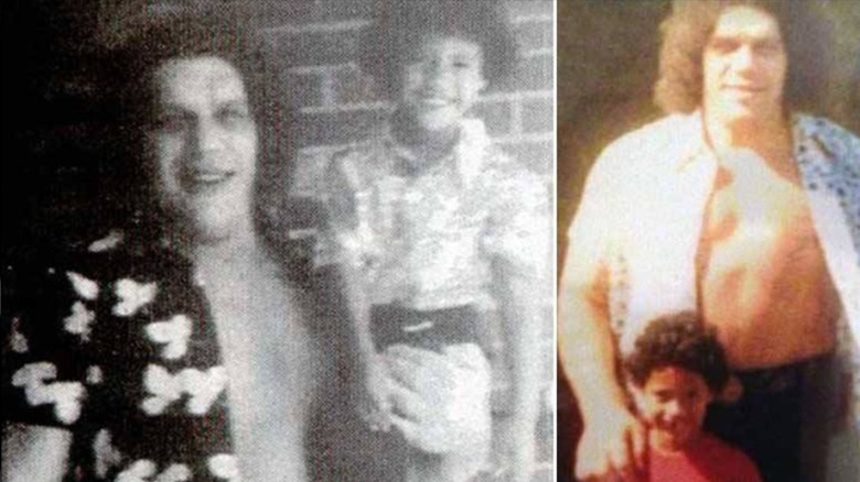 Andre the Giant with Dwayne the Rock Johnson as a child