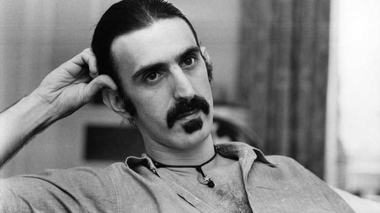 Frank Zappa sitting with hand on face