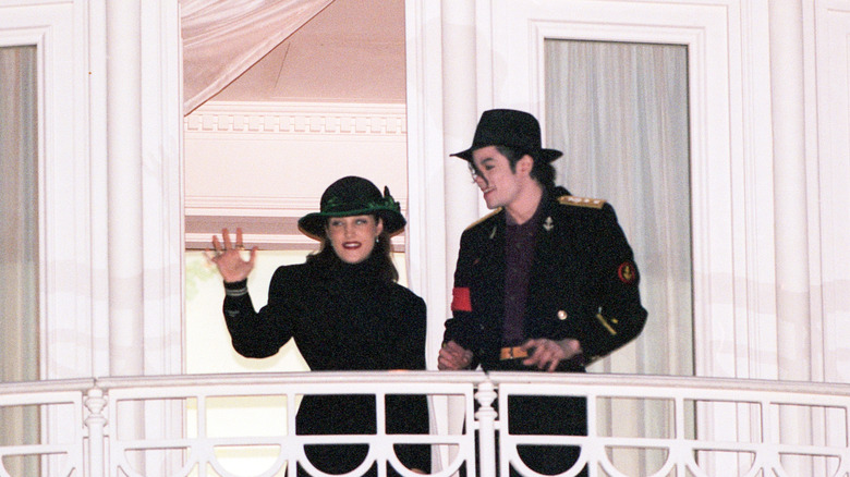 Lisa Marie Presley and Michael Jackson on balcony