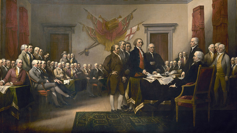 Painting showing signing of Declaration of Independence