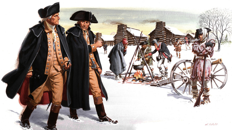 Painting depicting George Washington inspecting troops in January 1778 in Valley Forge