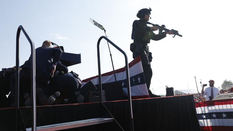 sniper on stage at Trump rally