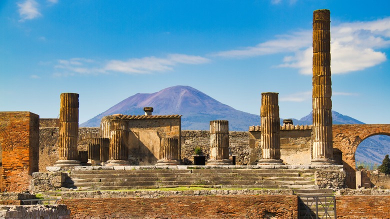 Ruins of Pompeii Vesuvius in background