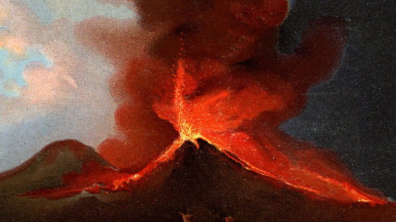 vintage postcard image Vesuvius erupting