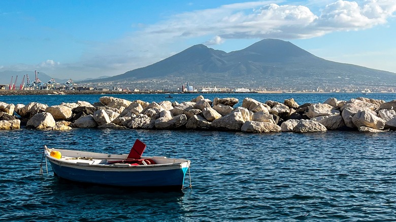 Modern view of Vesuvius across bay of naples