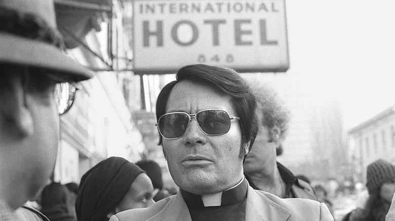 jim jones in front of international hotel