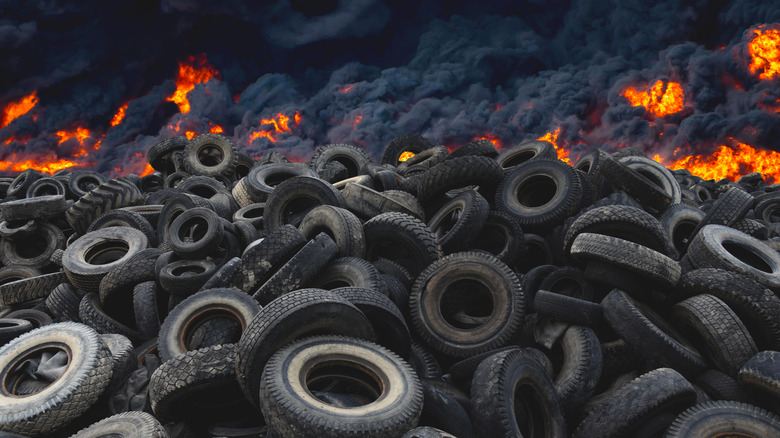 rubber tires being burned