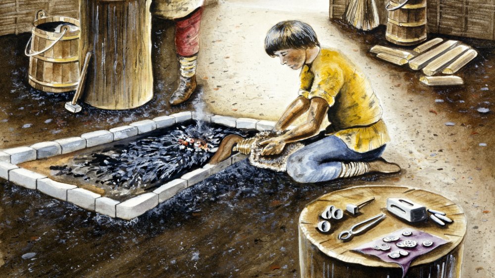 Viking child working in a shop