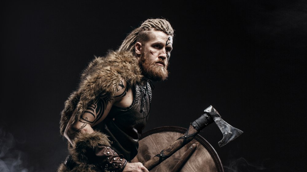 Model with a Viking "reverse mullet" hair style