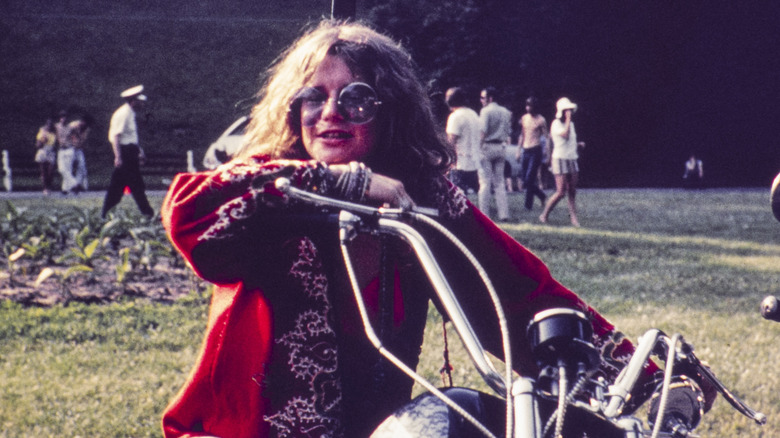 Janis Joplin on a motorcycle