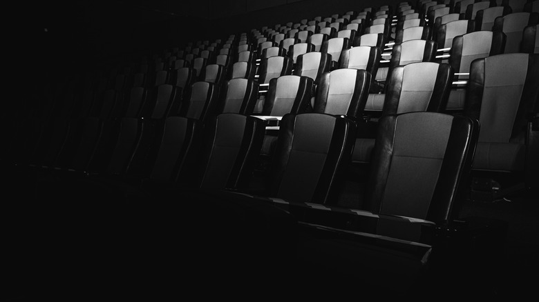 Black-and-white image of cinema interior