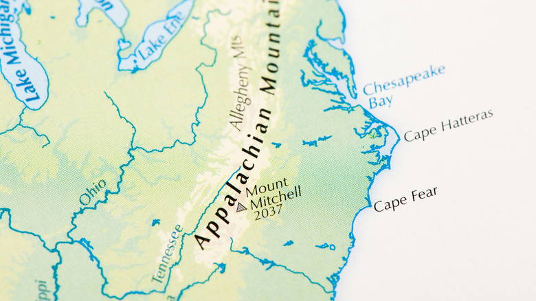 map showing appalachian mountains