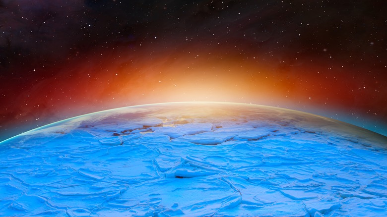 illustration of sun rising over icy earth