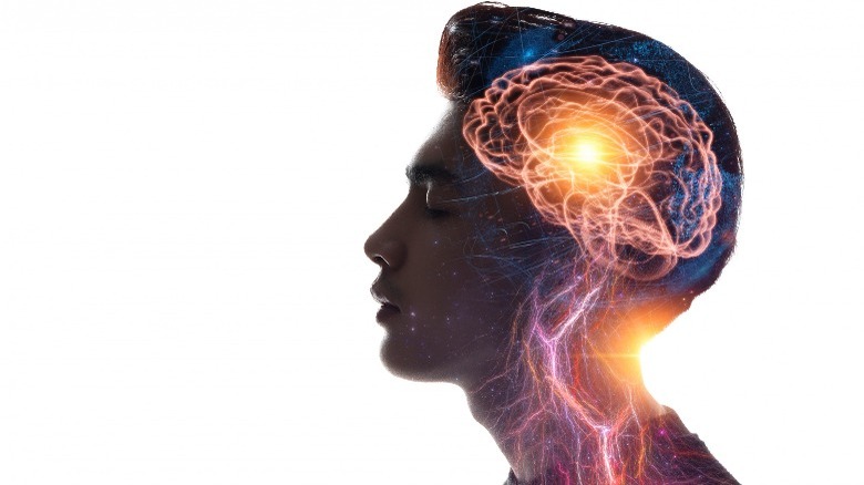 human profile with illuminated brain