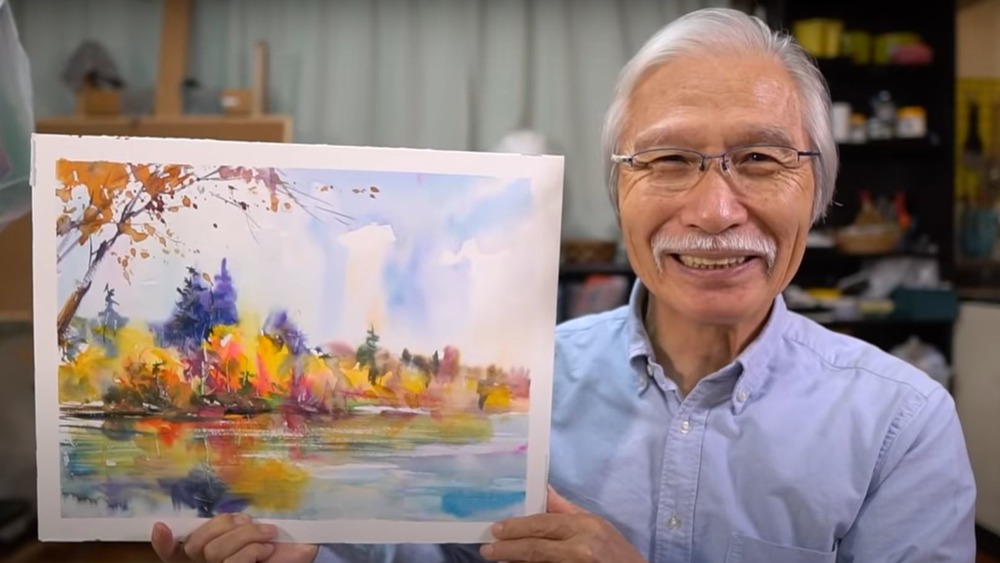 Harumichi Shibasaki, the 'Bob Ross of Japan,' on his painting channel on YouTube