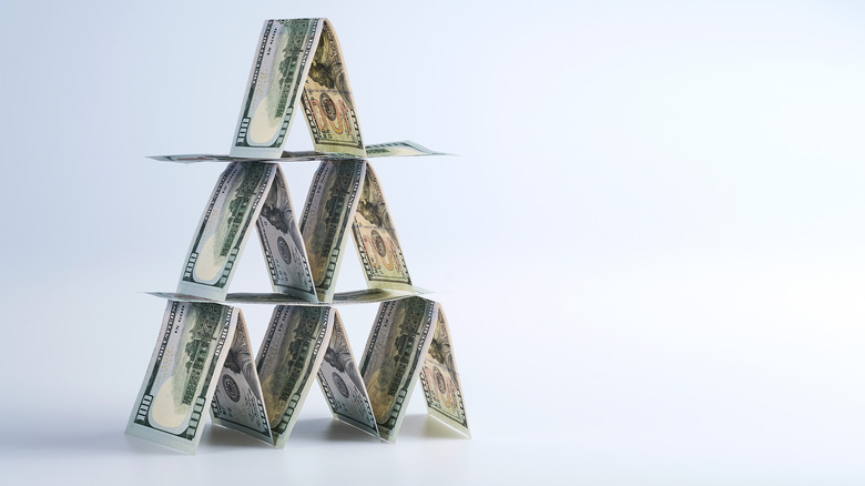 A pyramid made of dollar bills