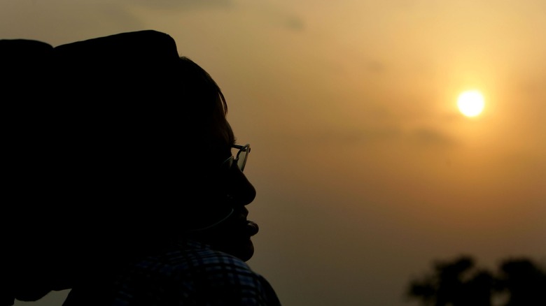 Silhouette of Stephen Hawking under sunset