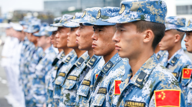 Chinese soldiers during review