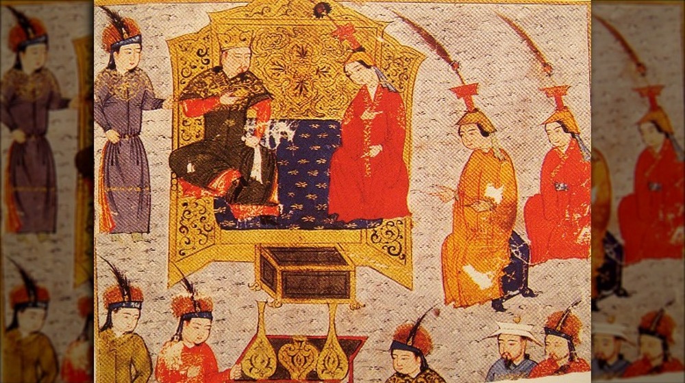 painting of tului and queen sorgaqtani sitting on throne