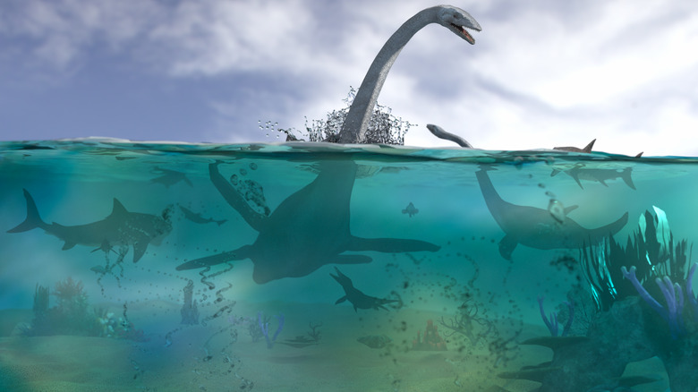 Prehistoric creatures dinosaurs in ocean