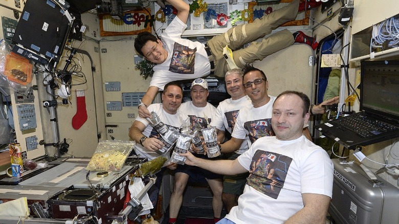 Astronauts celebrating New Year's 2018.