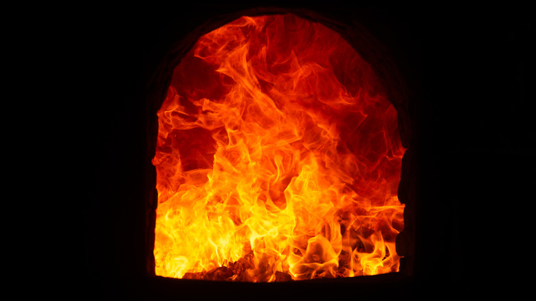 flames inside incinerator